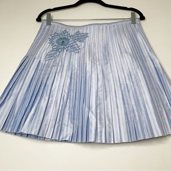 NWT Ideology Softly Pleated silk mini Skirt 6 capri blue embellished feminine - Picture 2 of 11